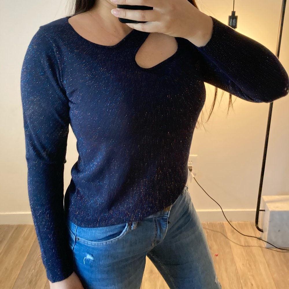 Asymmetrical Cutout Pullover in Navy Yard